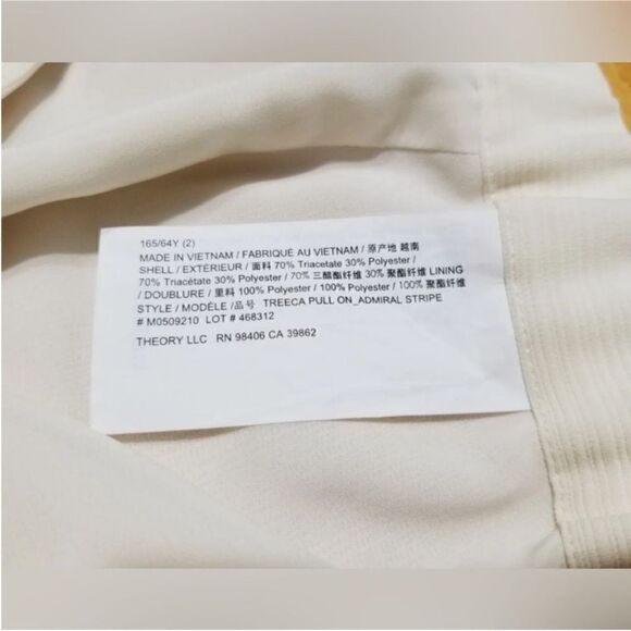 Theory NWT Treeca Pull-On Pant in Striped Admiral Crepe In Rice Size 14 - Picture 10 of 11